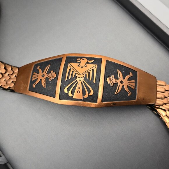 VTG Solid Copper Thunderbird Buckle w/ Stretch Belt 31" Native American Style - Picture 2 of 13